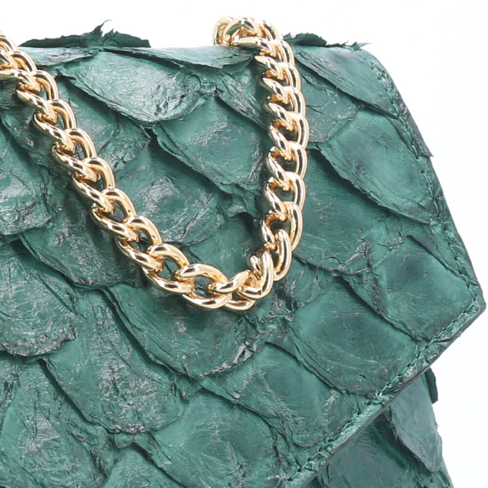 Bolsa de Couro Pirarucu Estruturada Verde escuro