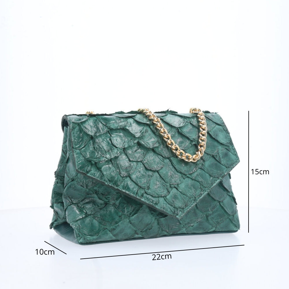 Bolsa de Couro Pirarucu Estruturada Verde escuro