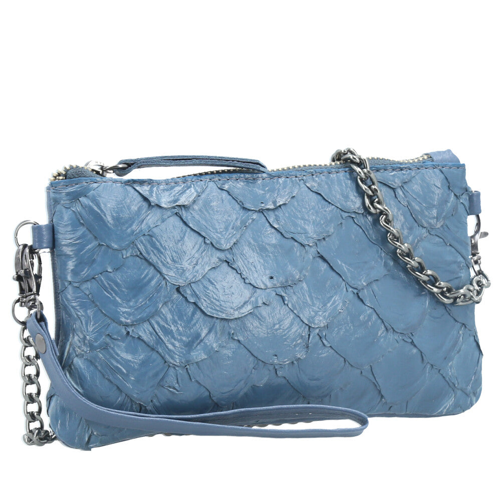 Bolsa Pequena em Couro Legítimo de Pirarucu Azul