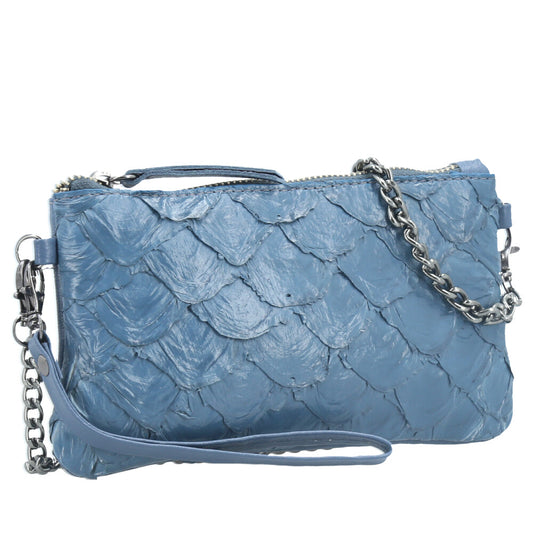 Bolsa Pequena em Couro Legítimo de Pirarucu Azul