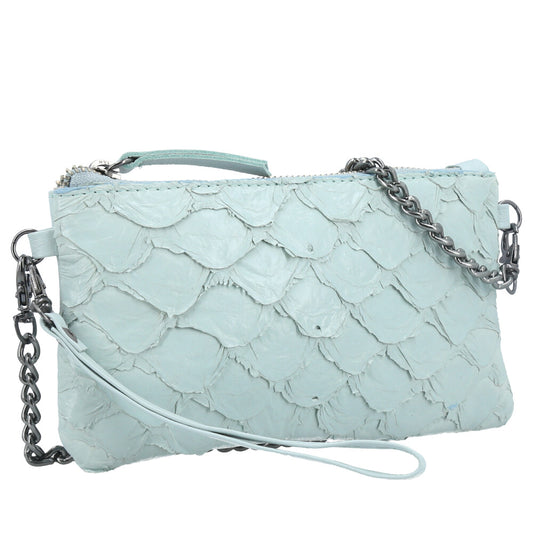 Bolsa Pequena em Couro Legítimo de Pirarucu Azul claro