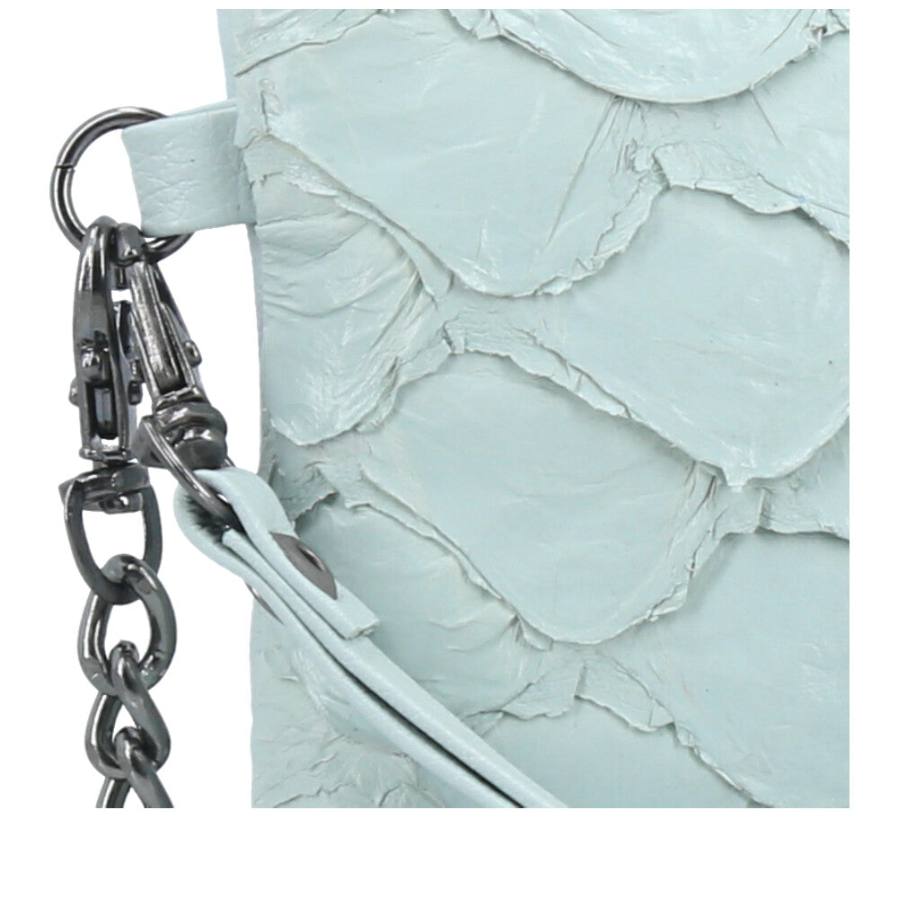 Bolsa Pequena em Couro Legítimo de Pirarucu Azul claro