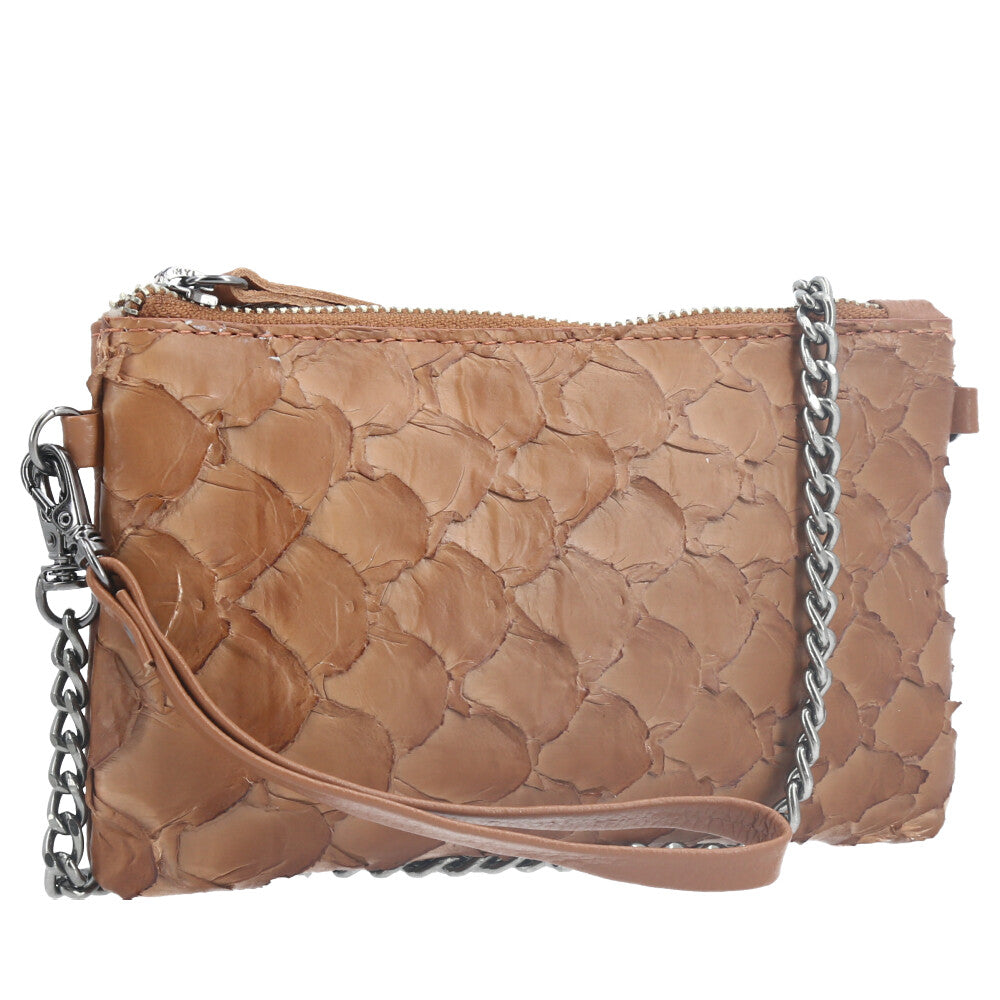 Bolsa Pequena em Couro Legítimo de Pirarucu Caramelo