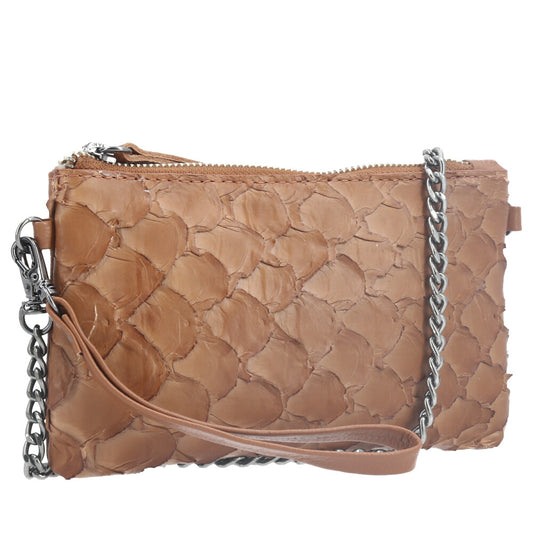 Bolsa Pequena em Couro Legítimo de Pirarucu Caramelo