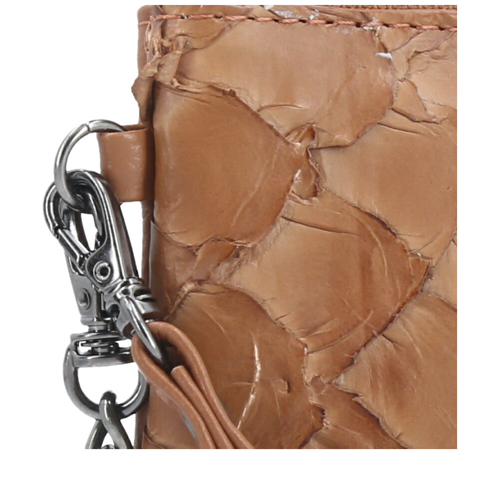 Bolsa Pequena em Couro Legítimo de Pirarucu Caramelo