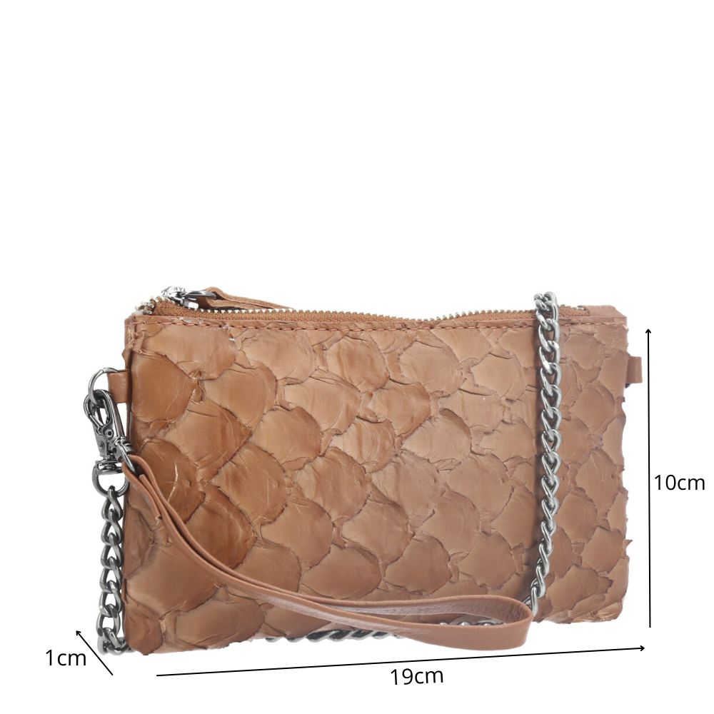 Bolsa Pequena em Couro Legítimo de Pirarucu Caramelo