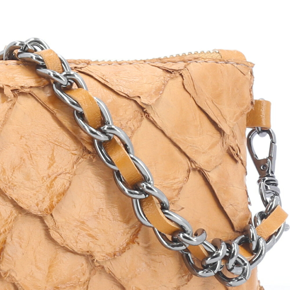 Bolsa Pequena em Couro Legítimo de Pirarucu Marrom claro