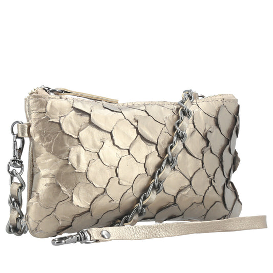 Bolsa Pequena em Couro Legítimo de Pirarucu Prata velha