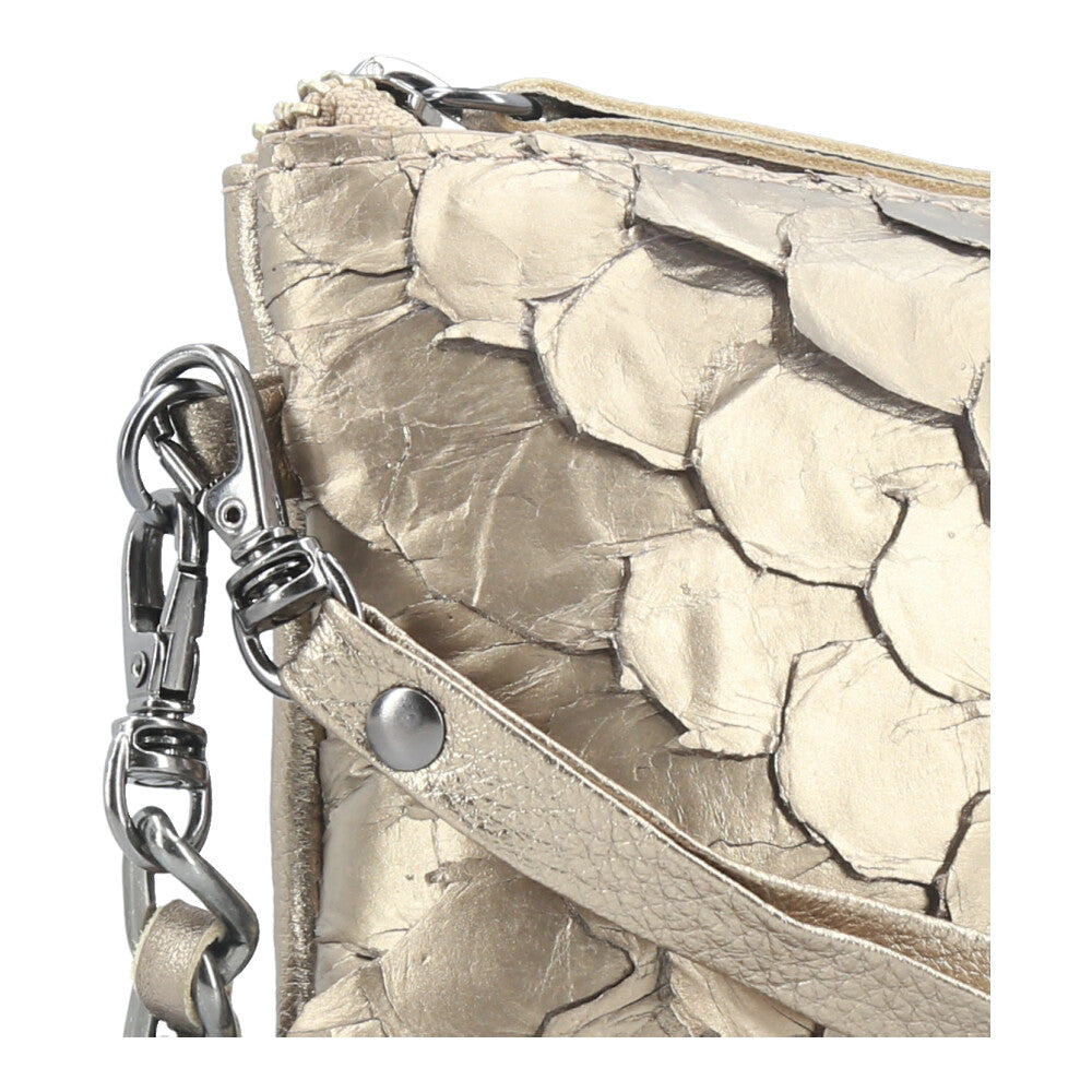 Bolsa Pequena em Couro Legítimo de Pirarucu Prata velha