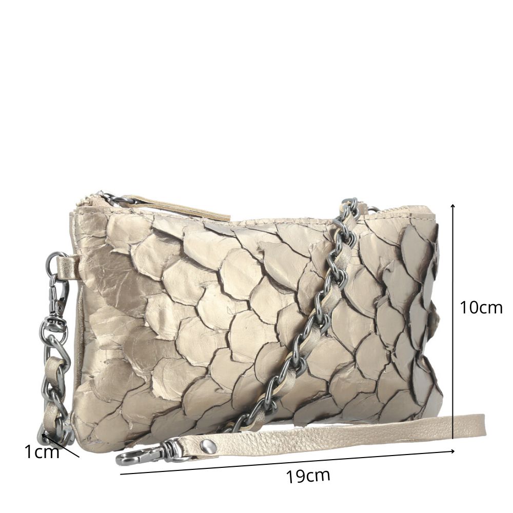 Bolsa Pequena em Couro Legítimo de Pirarucu Prata velha