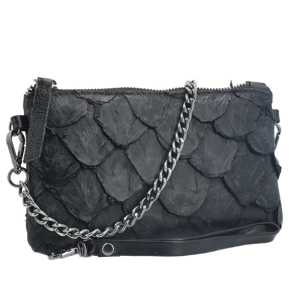 Bolsa Pequena em Couro Legítimo de Pirarucu Preto