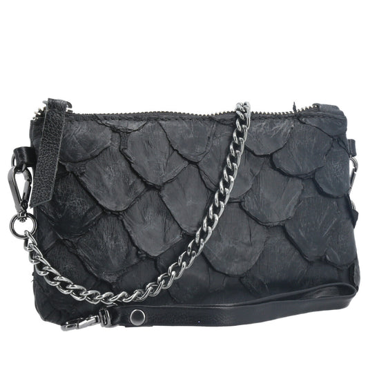 Bolsa Pequena em Couro Legítimo de Pirarucu Preto