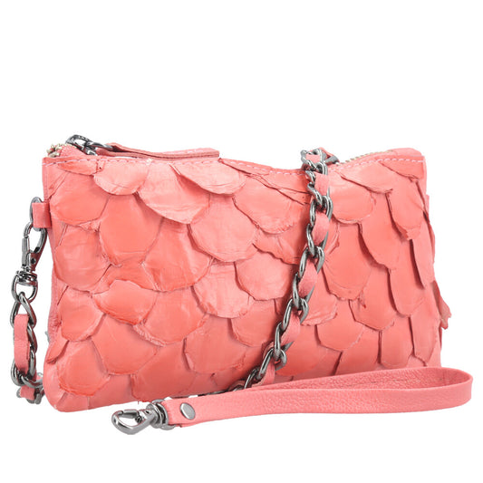 Bolsa Pequena em Couro Legítimo de Pirarucu Rosa