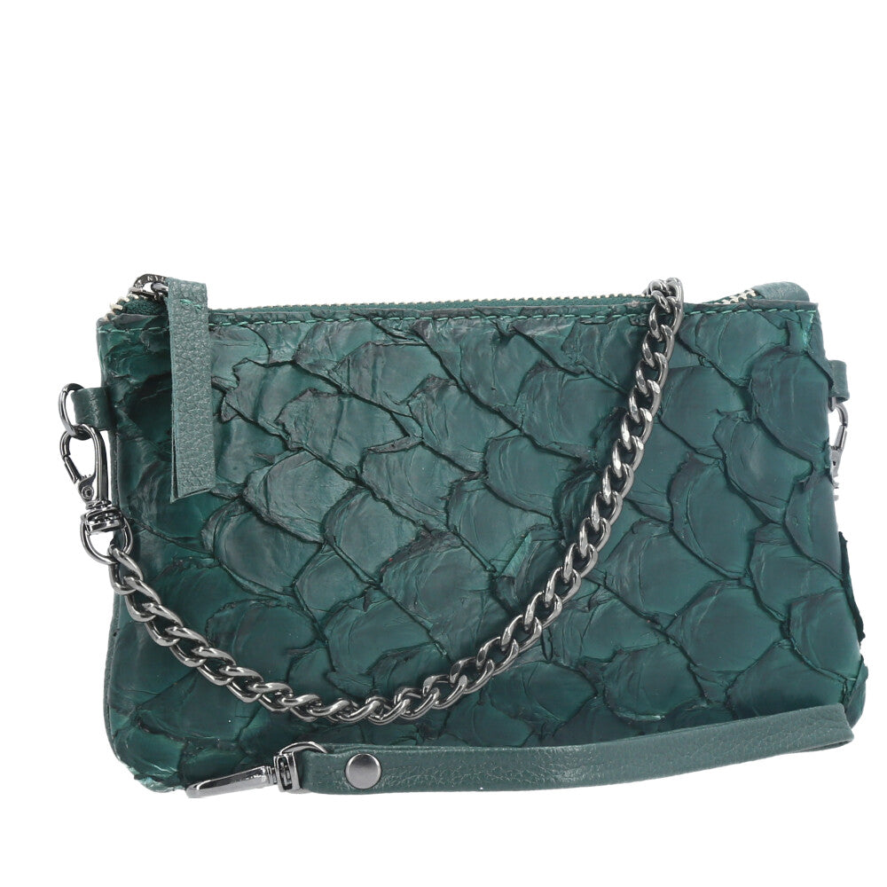 Bolsa Pequena em Couro Legítimo de Pirarucu Verde