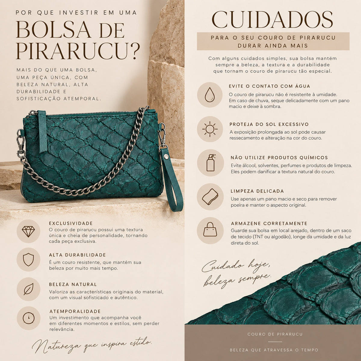 Bolsa Pequena em Couro Legítimo de Pirarucu Verde