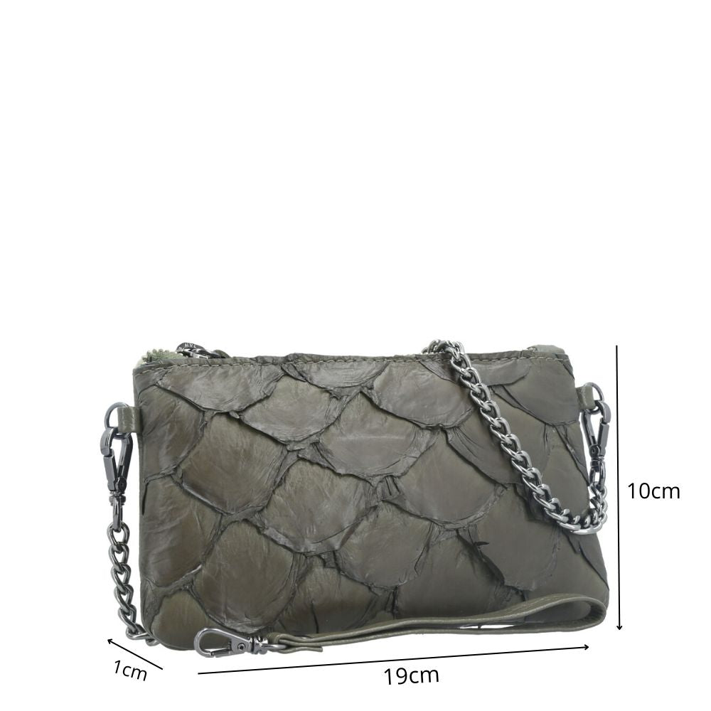 Bolsa Pequena em Couro Legítimo de Pirarucu Verde escuro