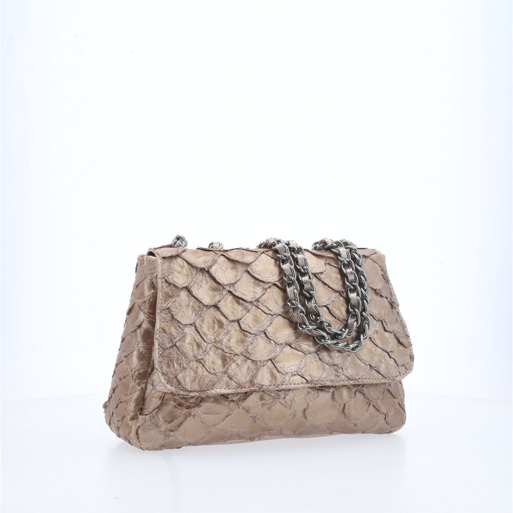 Bolsa de Couro sem Fecho Pirarucu Prata velha