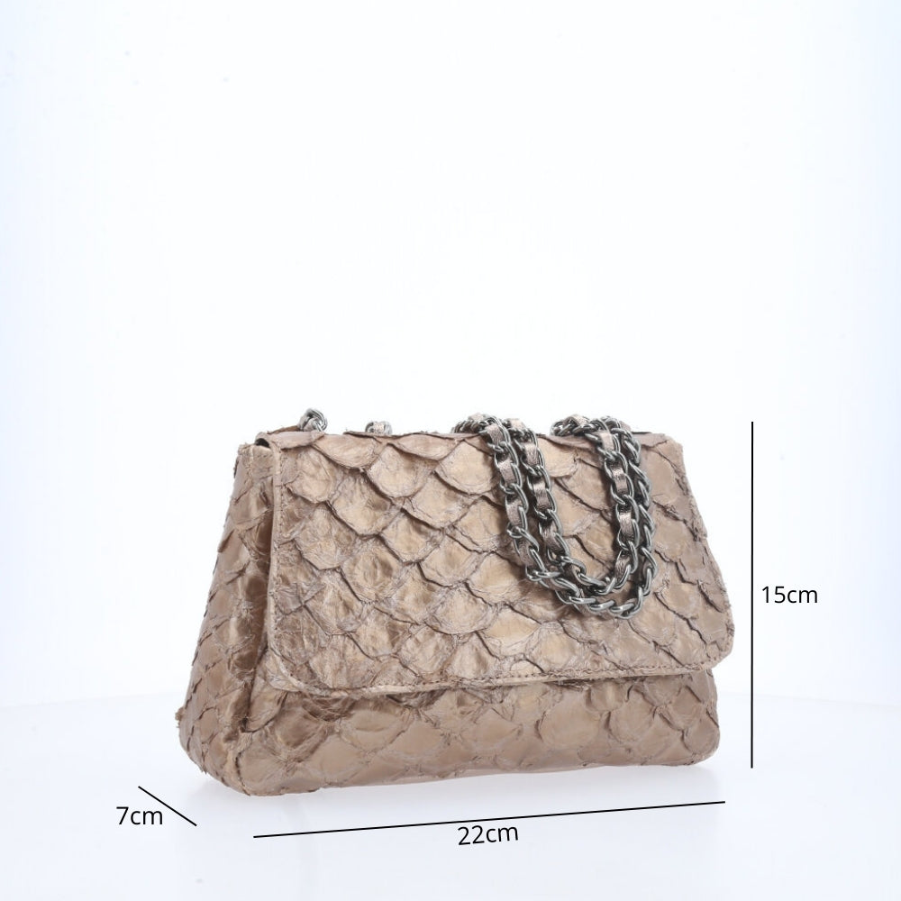 Bolsa de Couro sem Fecho Pirarucu Prata velha