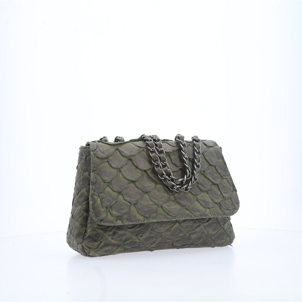 Bolsa de Couro sem Fecho Pirarucu Verde
