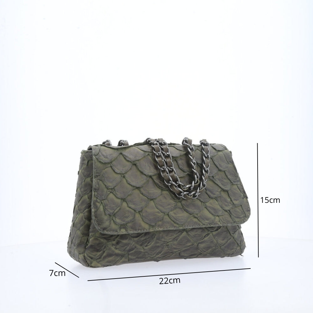 Bolsa de Couro sem Fecho Pirarucu Verde