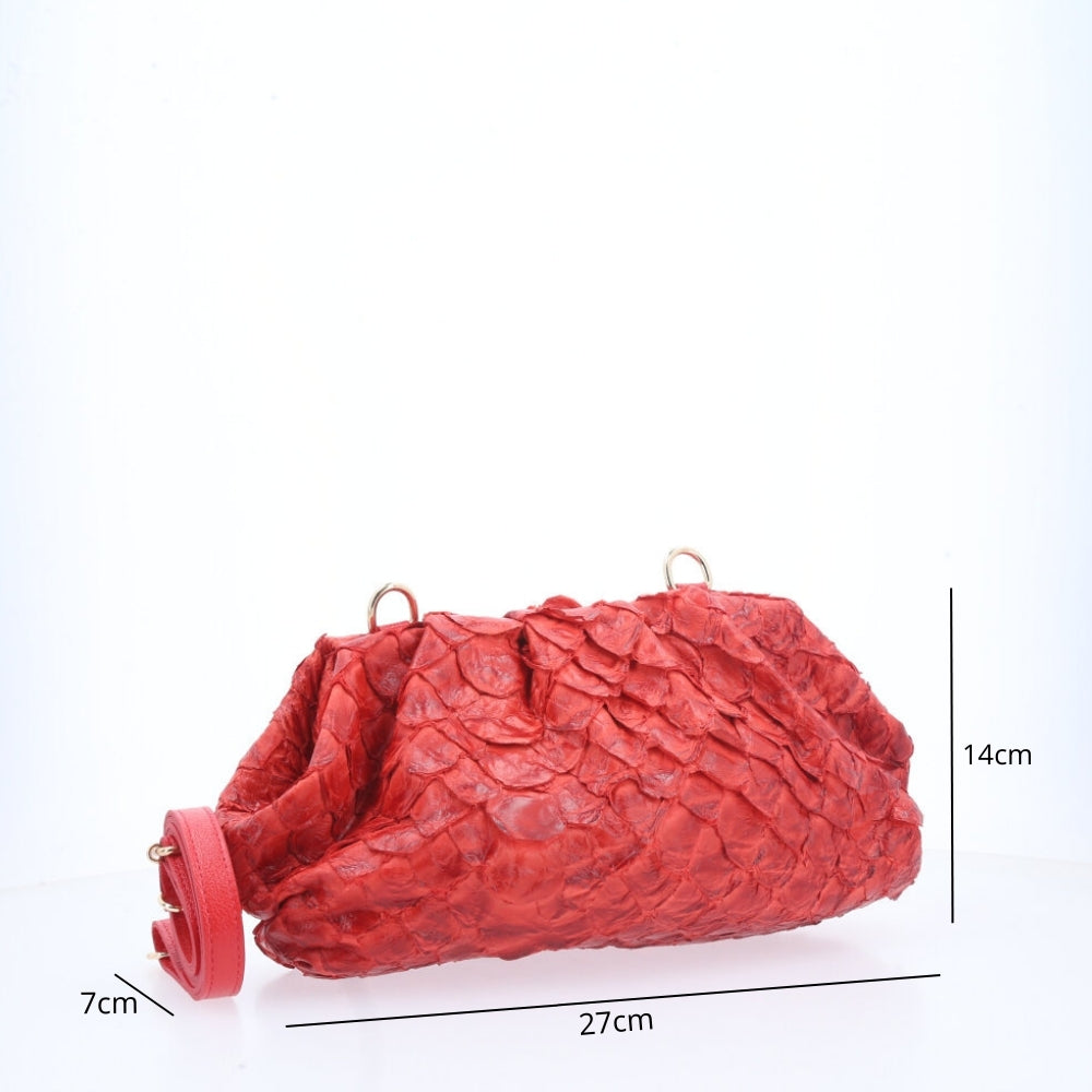 Bolsa Nuvem de Couro Pirarucu Vermelho