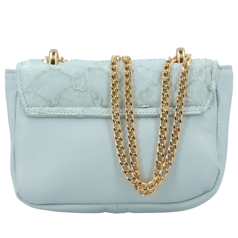 Bolsa Feminina em Couro Legítimo de Pirarucu Modelo Tiracolo Azul claro