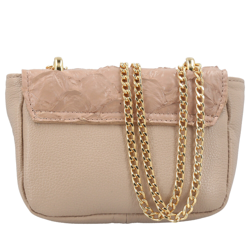 Bolsa Feminina em Couro Legítimo de Pirarucu Modelo Tiracolo Bege escuro
