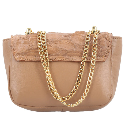 Bolsa Feminina em Couro Legítimo de Pirarucu Modelo Tiracolo Caramelo
