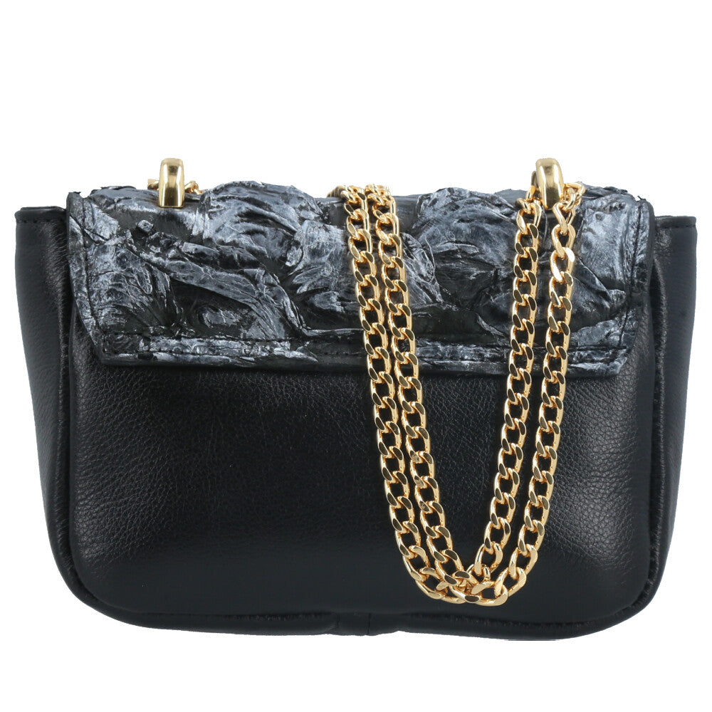 Bolsa Feminina em Couro Legítimo de Pirarucu Modelo Tiracolo Prata