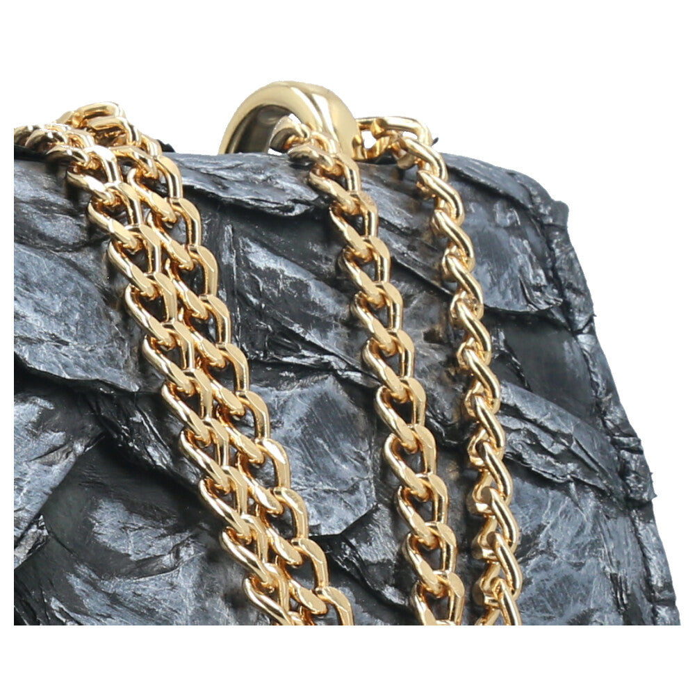 Bolsa Feminina em Couro Legítimo de Pirarucu Modelo Tiracolo Prata