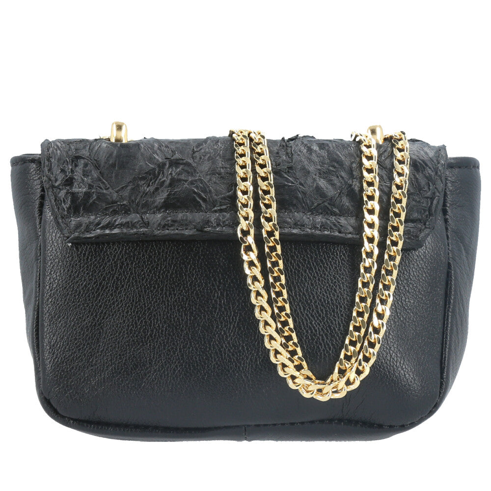 Bolsa Feminina em Couro Legítimo de Pirarucu Modelo Tiracolo Preto