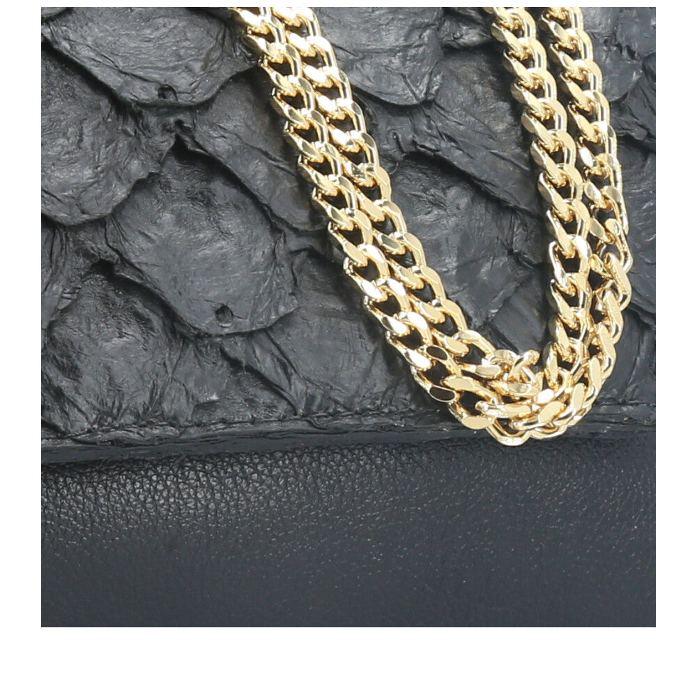 Bolsa Feminina em Couro Legítimo de Pirarucu Modelo Tiracolo Preto