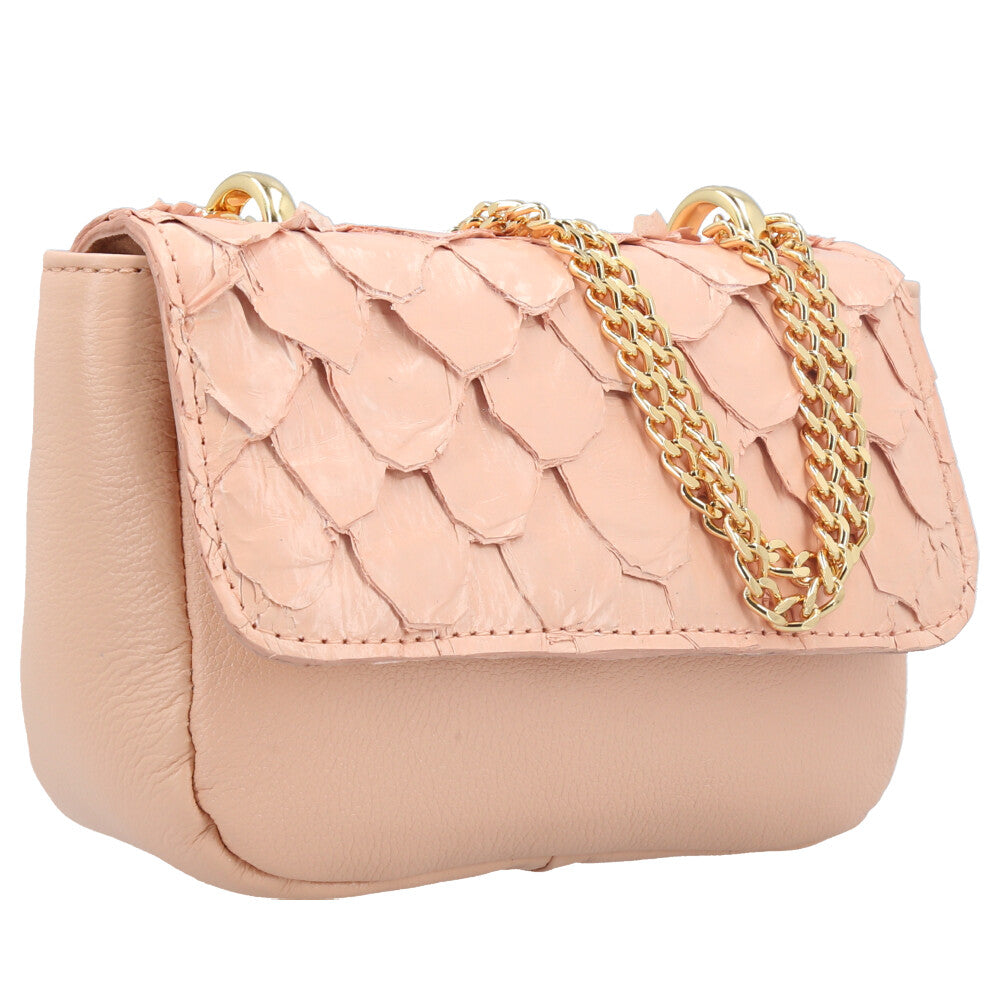 Bolsa Feminina em Couro Legítimo de Pirarucu Modelo Tiracolo Rosa
