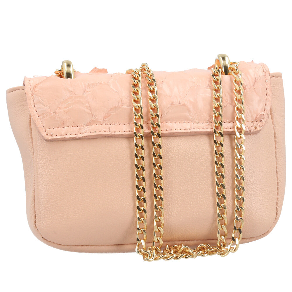 Bolsa Feminina em Couro Legítimo de Pirarucu Modelo Tiracolo Rosa