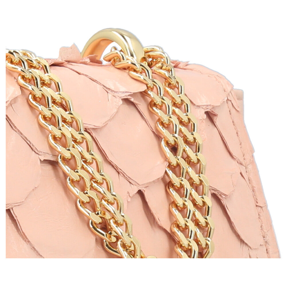 Bolsa Feminina em Couro Legítimo de Pirarucu Modelo Tiracolo Rosa