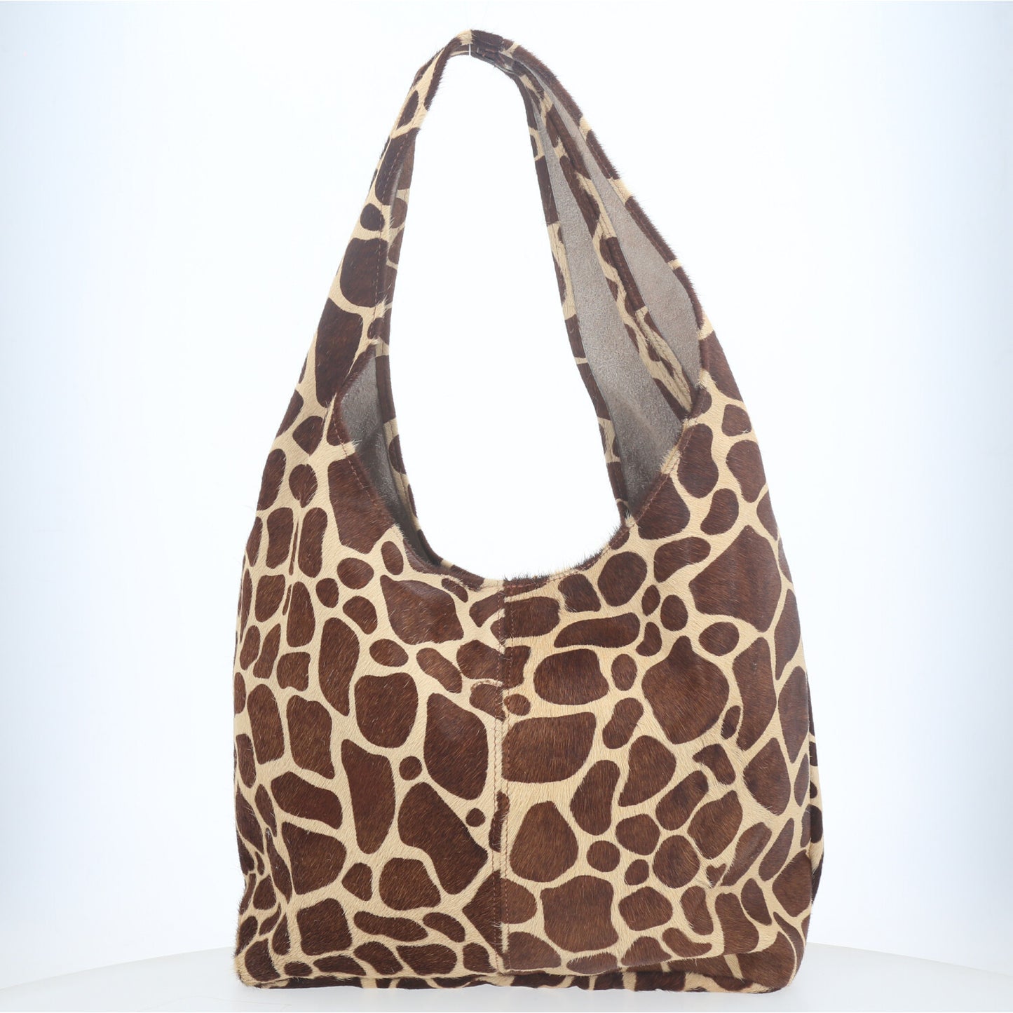Bolsa de Ombro em Couro Estilo Animal Print com Carteira Bege
