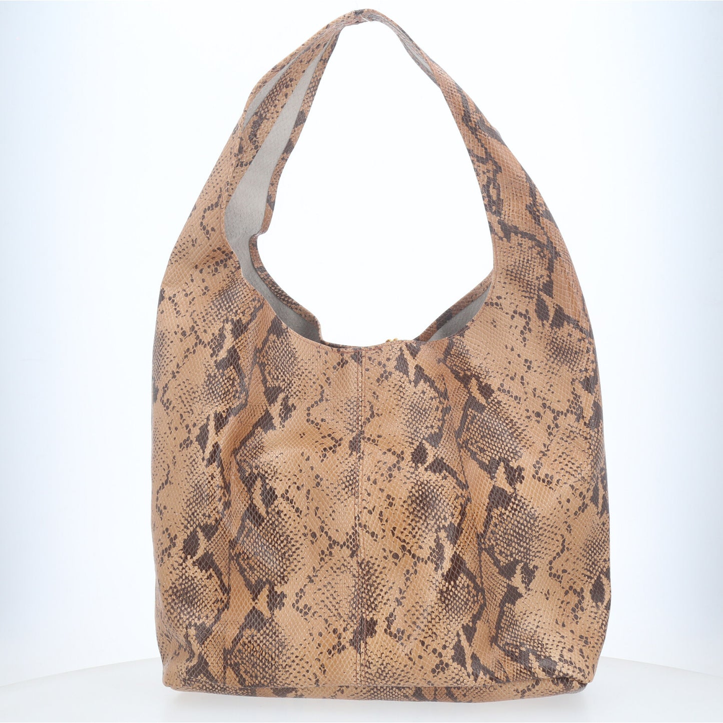 Bolsa de Ombro em Couro Estilo Animal Print com Carteira Bege escuro