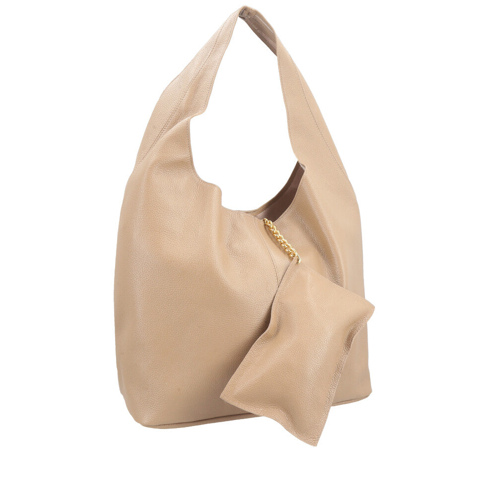 Bolsa Hobo Feminina em Couro com Carteira Bege