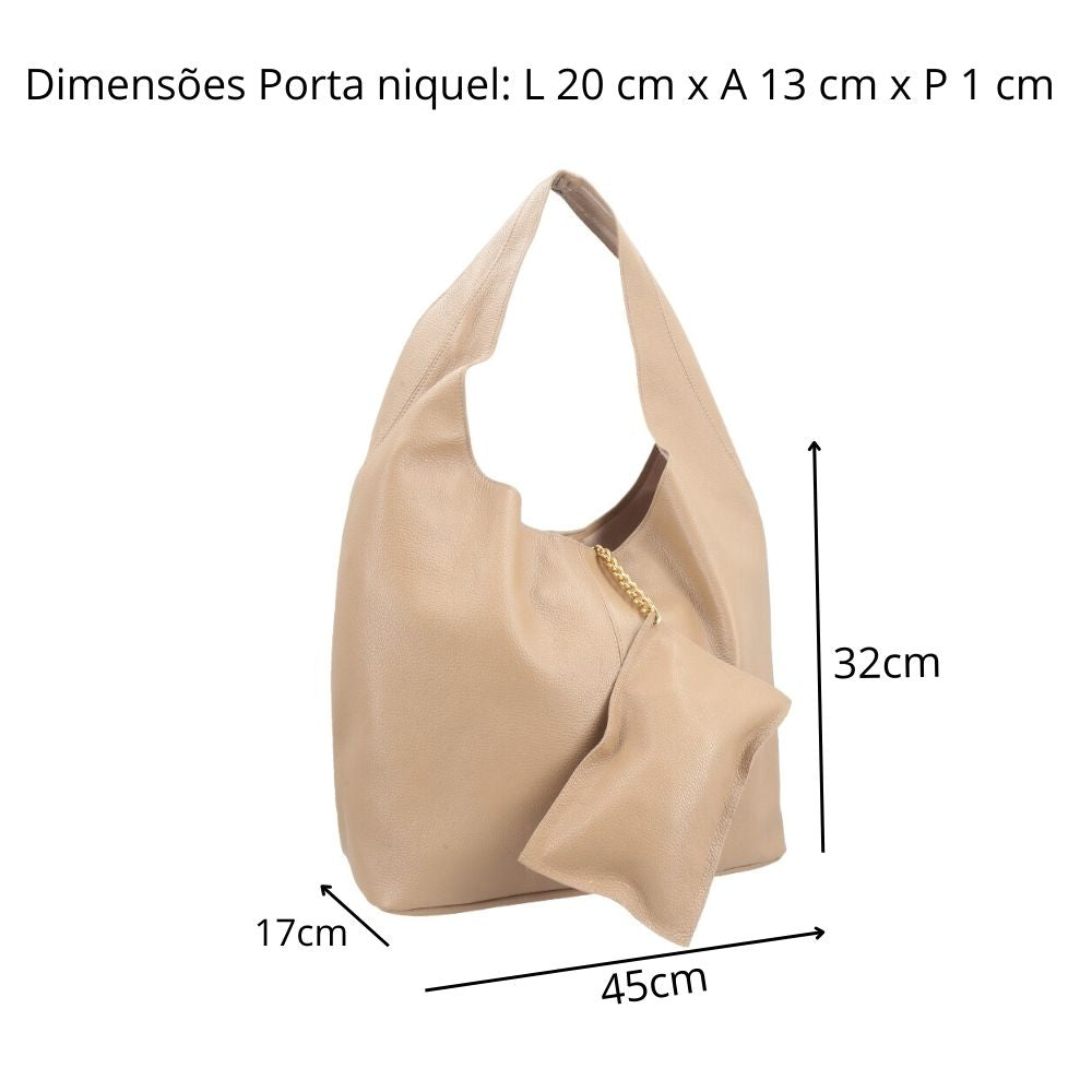 Bolsa Hobo Feminina em Couro com Carteira Bege