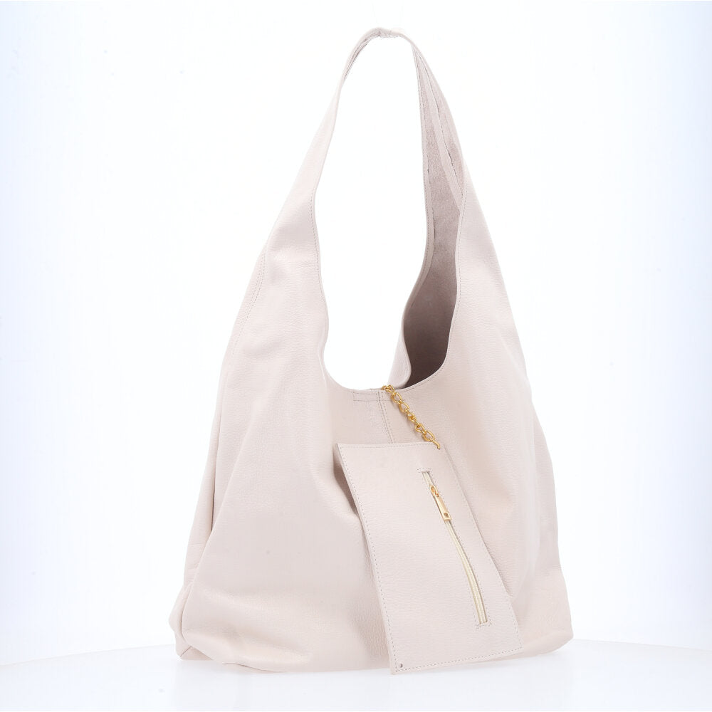 Bolsa Hobo Feminina em Couro com Carteira Marfim