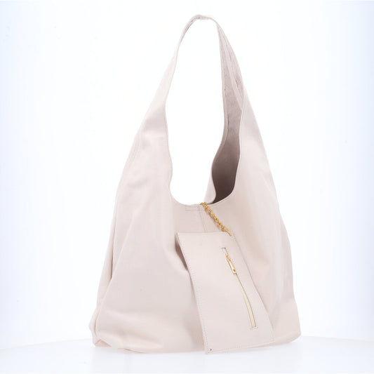 Bolsa Hobo Feminina em Couro com Carteira Marfim