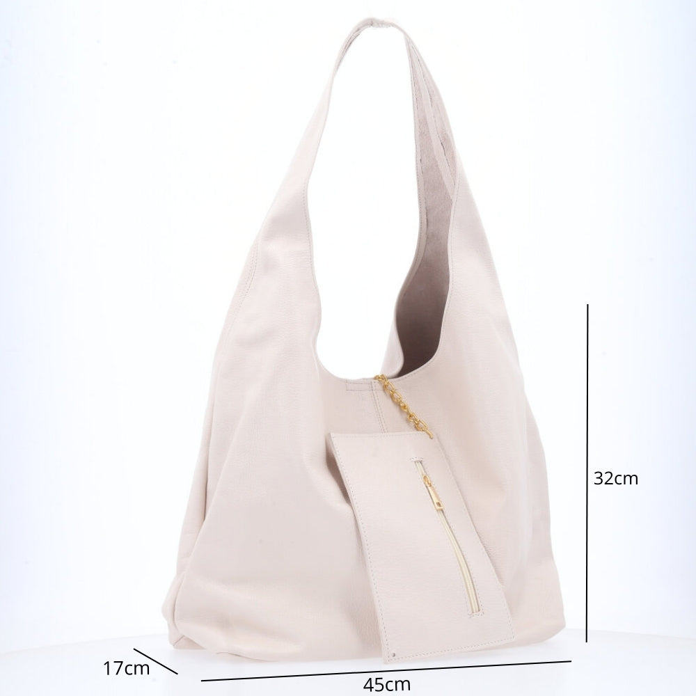 Bolsa Hobo Feminina em Couro com Carteira Marfim