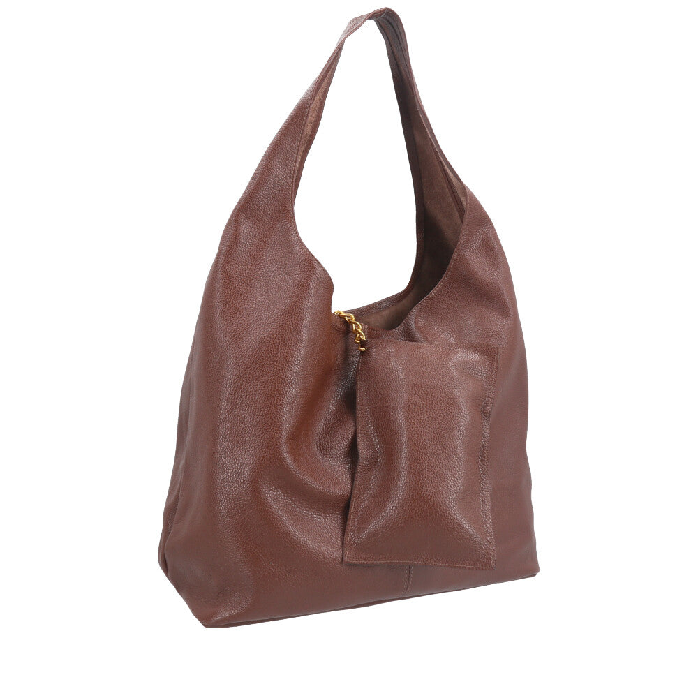 Bolsa Hobo Feminina em Couro com Carteira Marrom