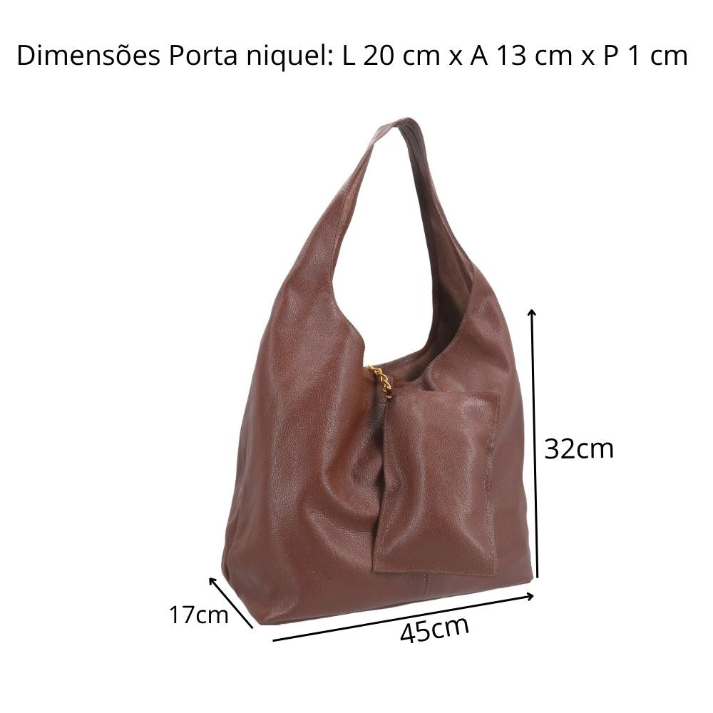 Bolsa Hobo Feminina em Couro com Carteira Marrom