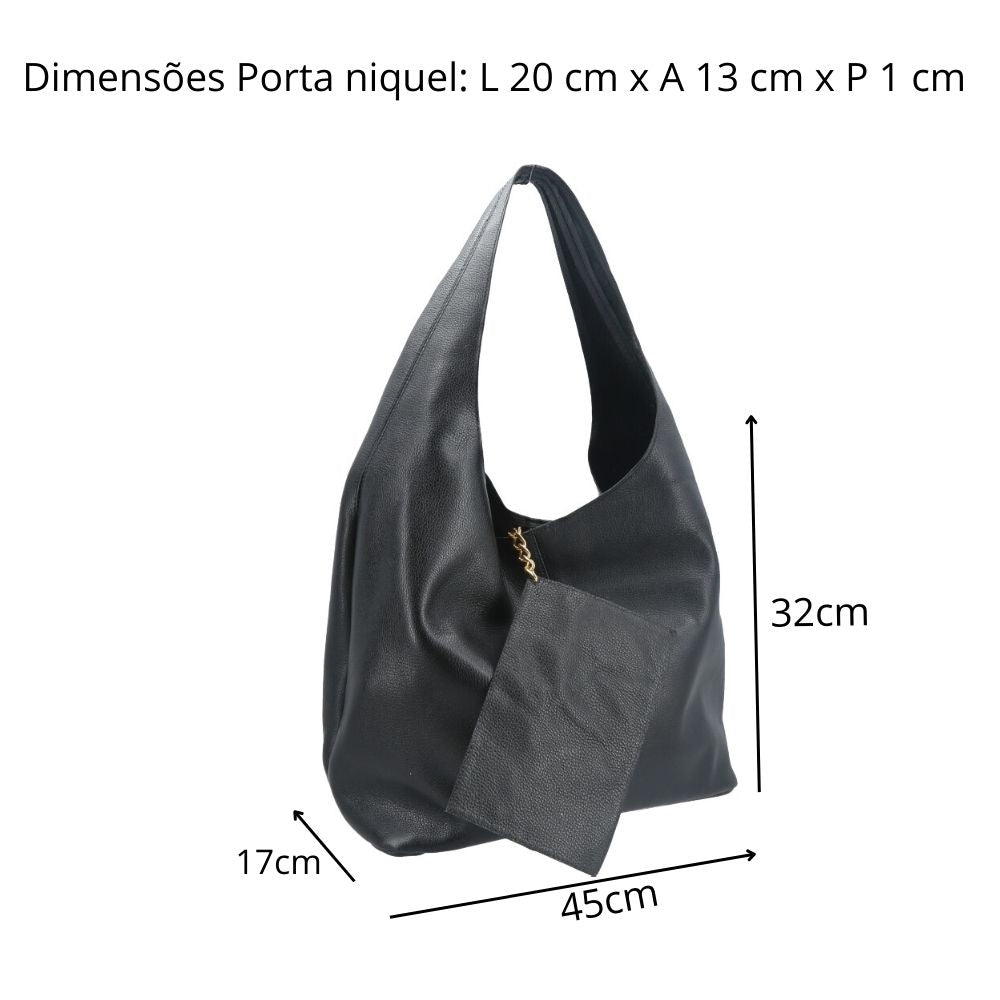 Bolsa Hobo Feminina em Couro com Carteira Preto