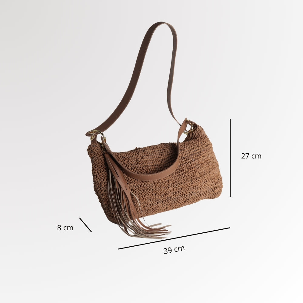Bolsa Hobo em Tricô de Couro Caramelo