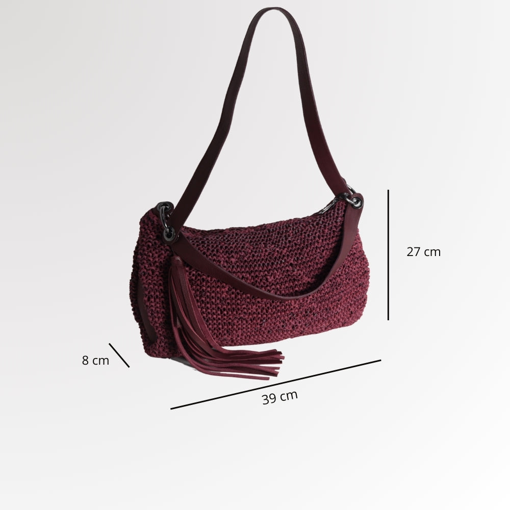 Bolsa Hobo em Tricô de Couro Vinho