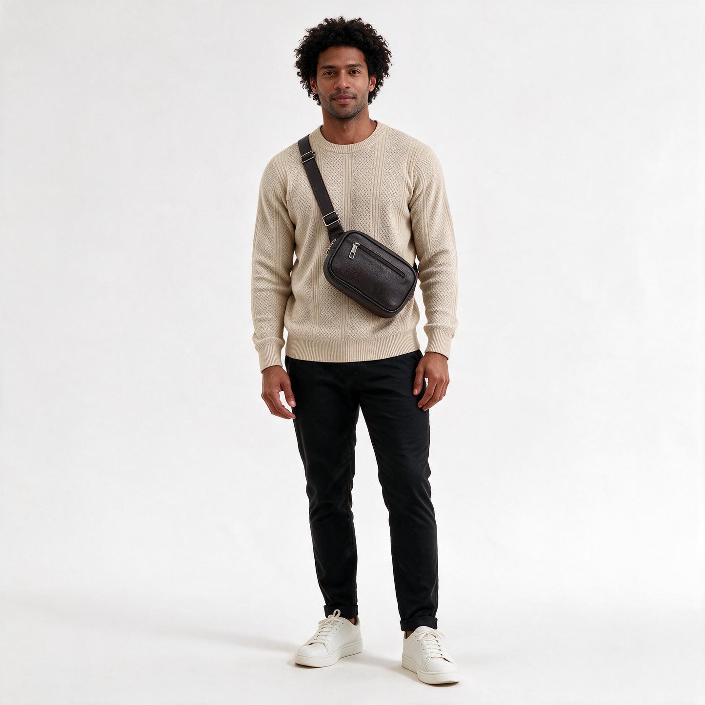 Bolsa Estilo Shoulder Bag Masculina em Couro Marrom