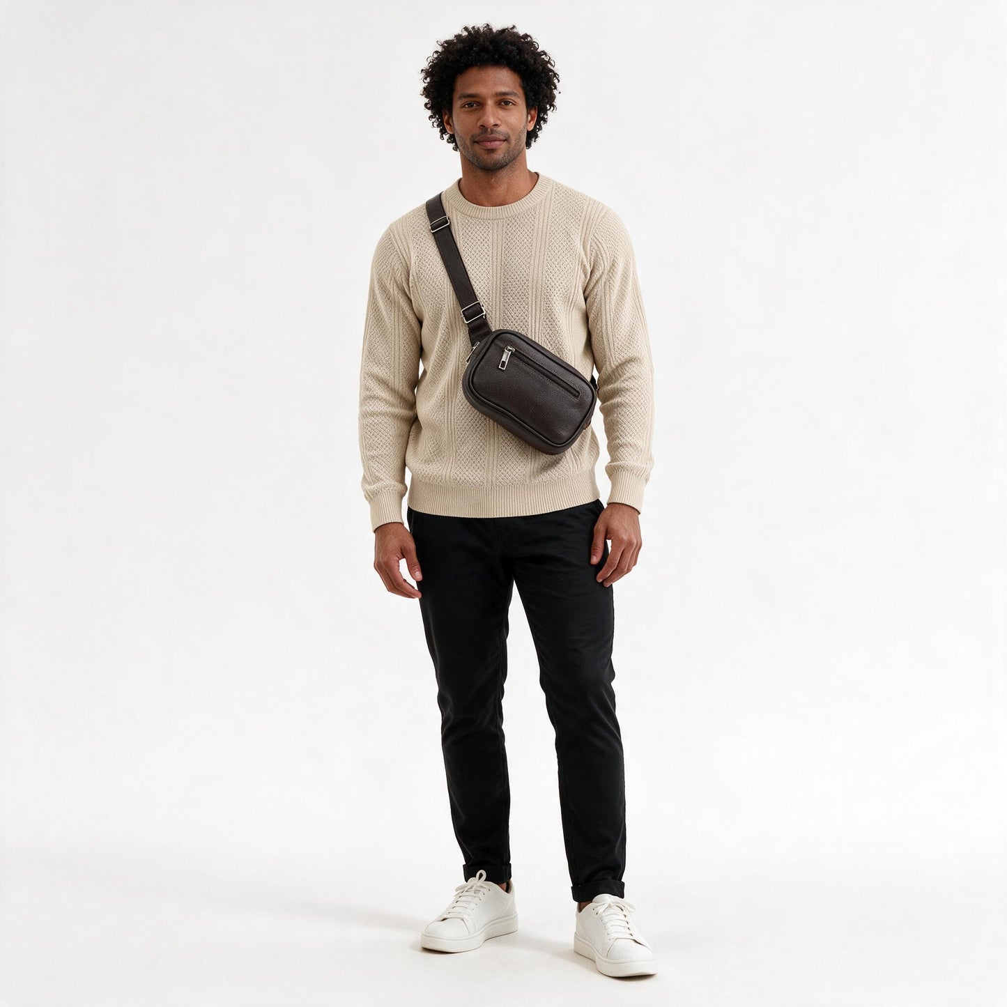 Bolsa Estilo Shoulder Bag Masculina em Couro Preto