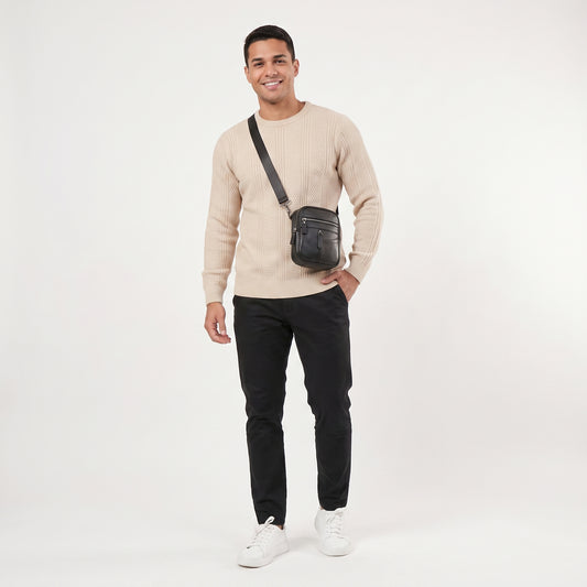 Bolsa Shoulder Bag Masculina em Couro Legítimo  Preto